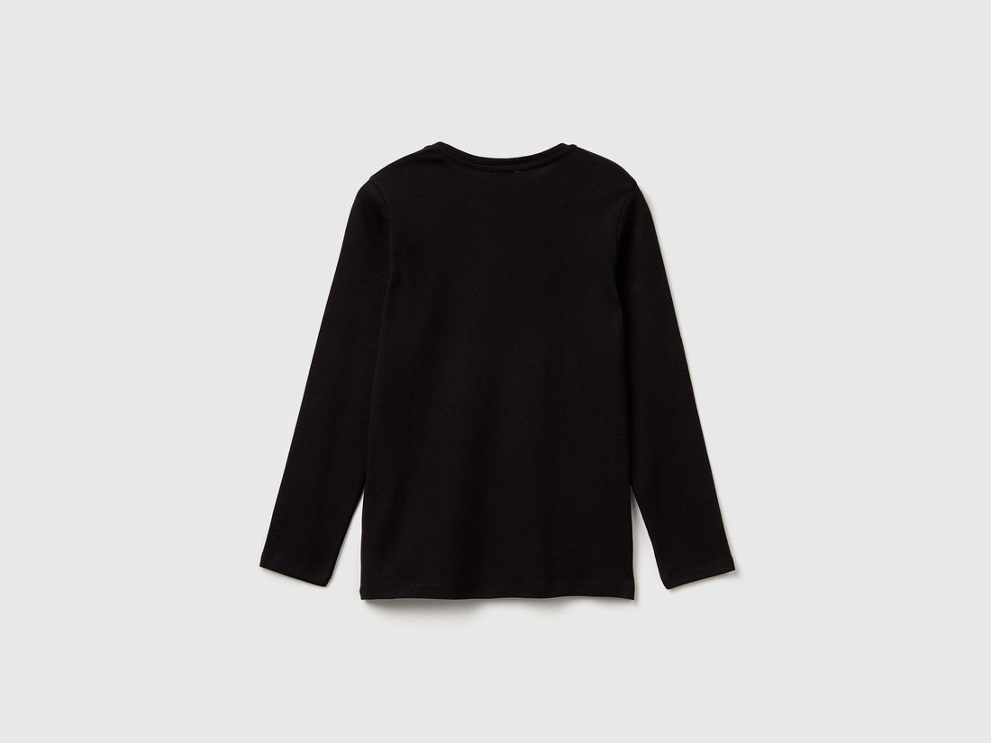 Benetton_Black_Long Sleeve T-Shirt with Glitter Print_3I9WC10JR_100_02