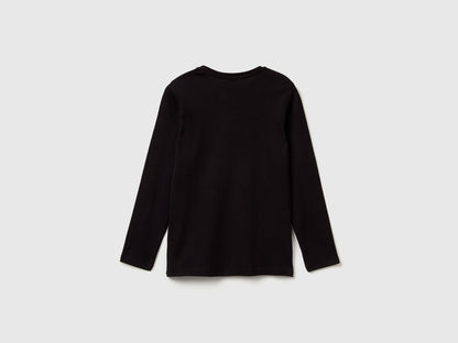 Benetton_Black_Long Sleeve T-Shirt with Glitter Print_3I9WC10JR_100_02