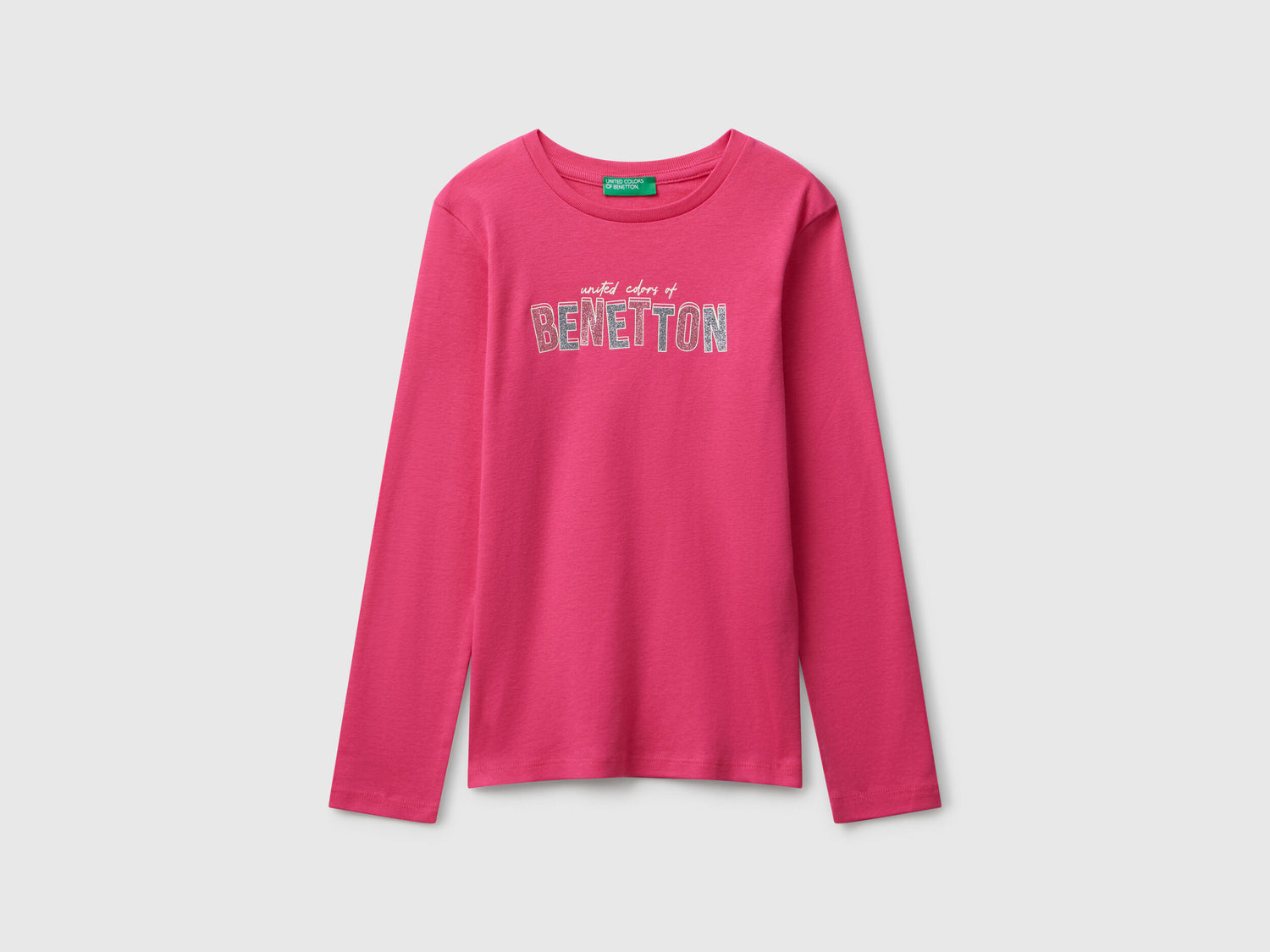 Benetton_Fuchsia_T-Shirt with Glitter Print_3I9WC10Q2_1A2_01
