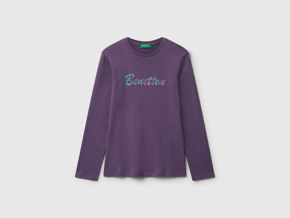 Benetton_Purple_T-Shirt with Glitter Print_3I9WC10Q2_1V4_01