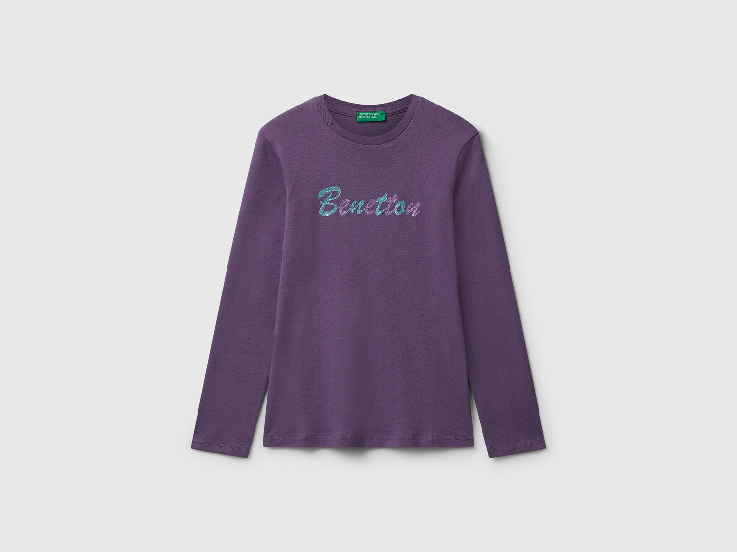 Benetton_Purple_T-Shirt with Glitter Print_3I9WC10Q2_1V4_01