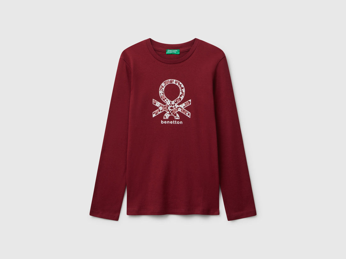 Benetton_Burgundy_T-Shirt with Glitter Print_3I9WC10Q2_236_01