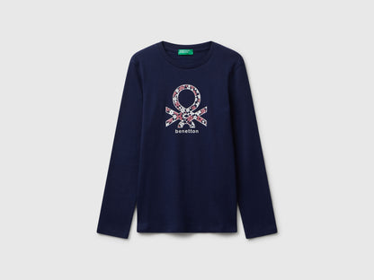 Benetton_Dark Blue_T-Shirt with Glitter Print_3I9WC10Q2_252_01