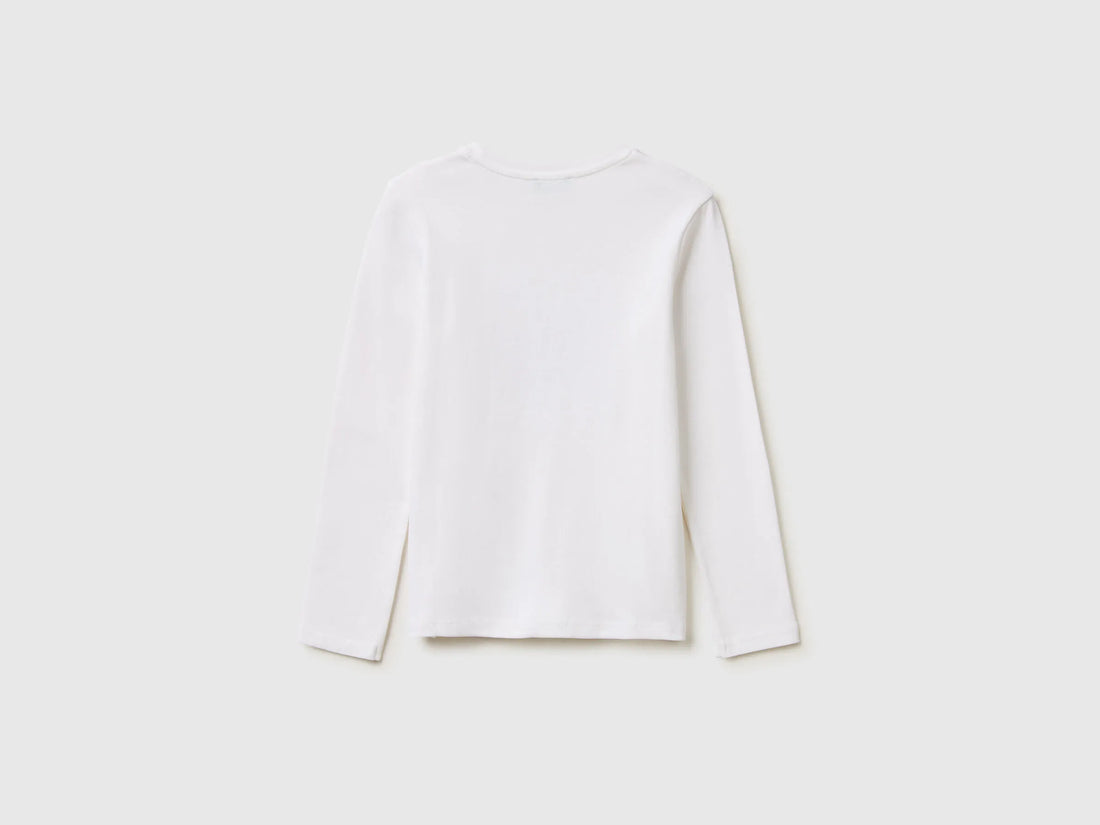 Benetton White Girls T-Shirt with Glittery Logo in Organic Cotton SKU: 3I9WC10S7_101 Image 02