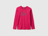 Benetton Fuchsia Girls T-Shirt with Glittery Logo in Organic Cotton SKU: 3I9WC10S7_12E Image 01
