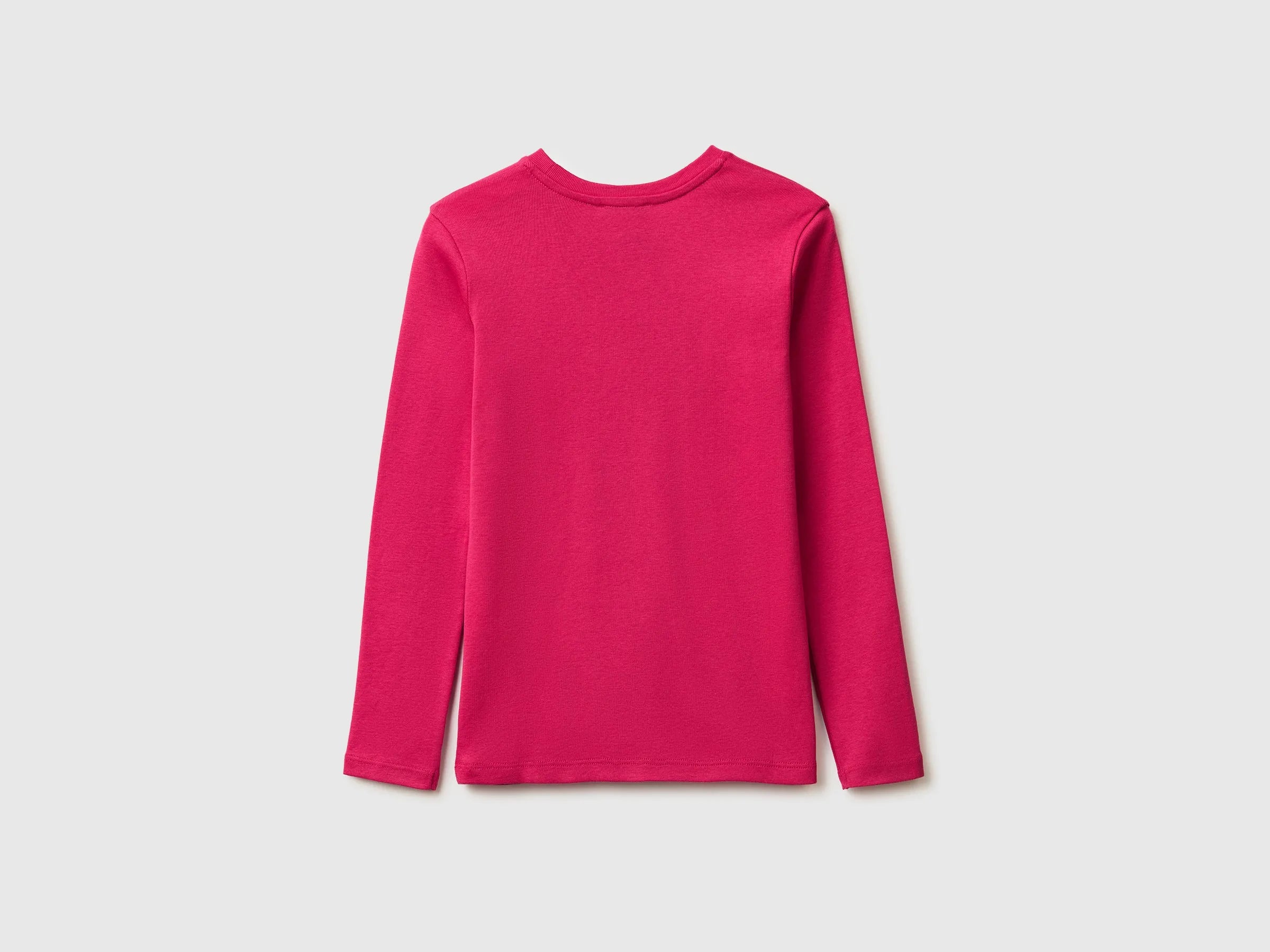 Benetton Fuchsia Girls T-Shirt with Glittery Logo in Organic Cotton SKU: 3I9WC10S7_12E Image 02