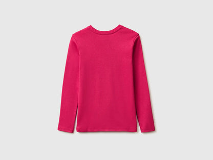 Benetton Fuchsia Girls T-Shirt with Glittery Logo in Organic Cotton SKU: 3I9WC10S7_12E Image 02