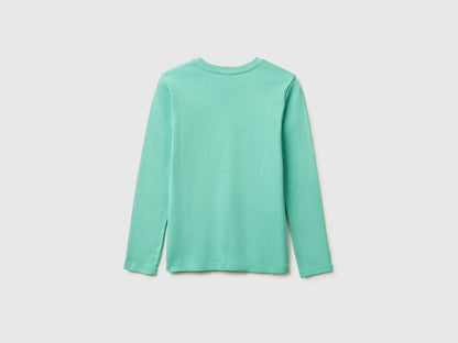 Benetton Aqua Girls T-Shirt with Glittery Logo in Organic Cotton SKU: 3I9WC10S7_13D Image 02