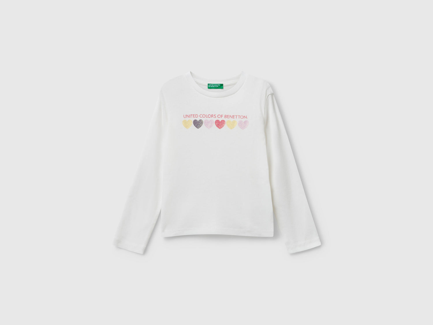 Benetton_Creamy White_T-Shirt with Glittery Logo in Cotton_3I9WG10JS_074_01