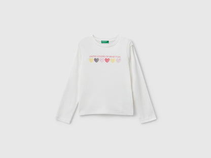 Benetton_Creamy White_T-Shirt with Glittery Logo in Cotton_3I9WG10JS_074_01