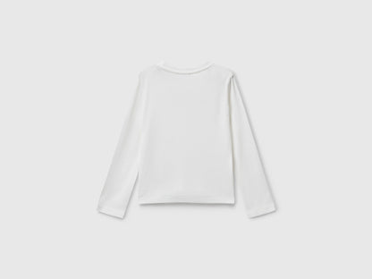 Benetton_Creamy White_T-Shirt with Glittery Logo in Cotton_3I9WG10JS_074_02
