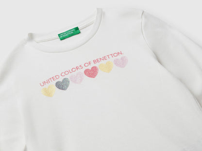 Benetton_Creamy White_T-Shirt with Glittery Logo in Cotton_3I9WG10JS_074_03