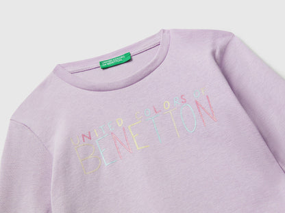 Benetton_Lavender_T-Shirt with Glittery Logo in Cotton_3I9WG10JS_0W1_03