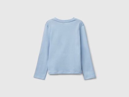 Benetton_Light Blue_T-Shirt with Glittery Logo in Cotton_3I9WG10JS_11Y_02
