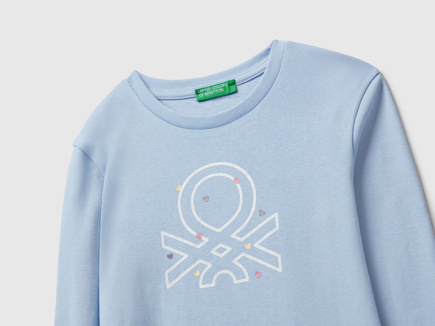 Benetton_Light Blue_T-Shirt with Glittery Logo in Cotton_3I9WG10JS_11Y_03