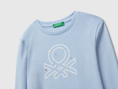 Benetton_Light Blue_T-Shirt with Glittery Logo in Cotton_3I9WG10JS_11Y_03