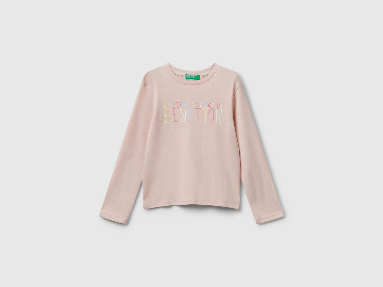 Benetton_Soft Pink_T-Shirt with Glittery Logo in Cotton_3I9WG10JS_12U_01