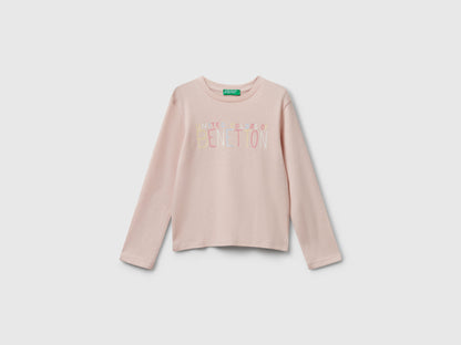 Benetton_Soft Pink_T-Shirt with Glittery Logo in Cotton_3I9WG10JS_12U_01