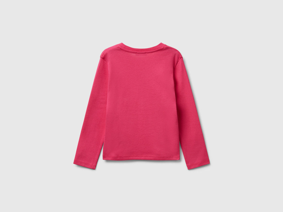 Benetton_Fuchsia_T-Shirt with Glittery Logo in Cotton_3I9WG10JS_1A2_02
