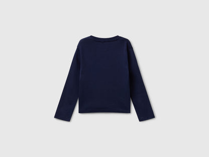 Benetton_Dark Blue_T-Shirt with Glittery Logo in Cotton_3I9WG10JS_252_02