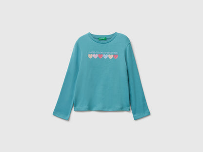 Benetton_Sky Blue_T-Shirt with Glittery Logo in Cotton_3I9WG10JS_33K_01