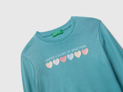 Benetton_Sky Blue_T-Shirt with Glittery Logo in Cotton_3I9WG10JS_33K_03