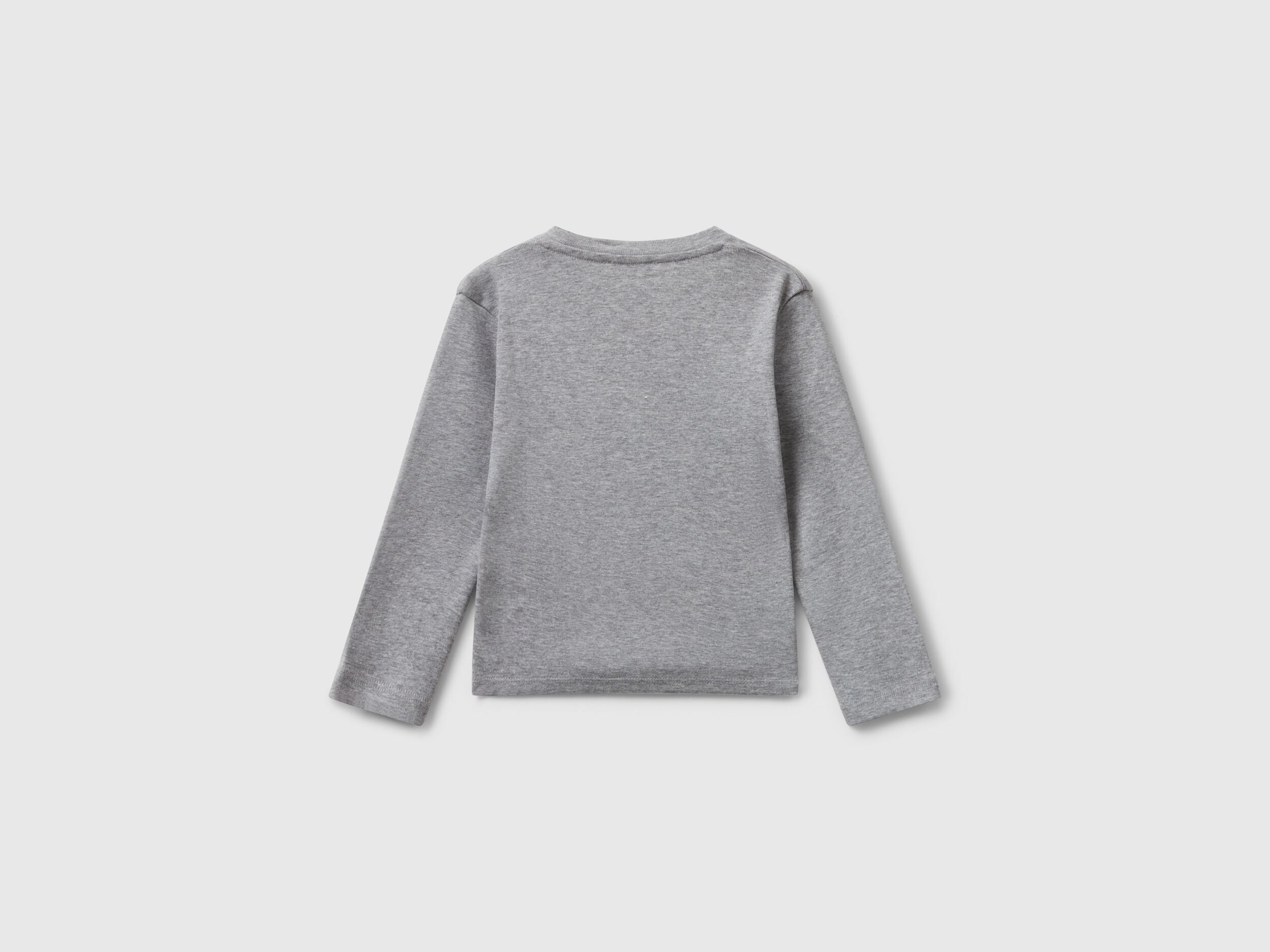 Benetton_Light Gray_T-Shirt with Glittery Logo in Cotton_3I9WG10JS_501_02