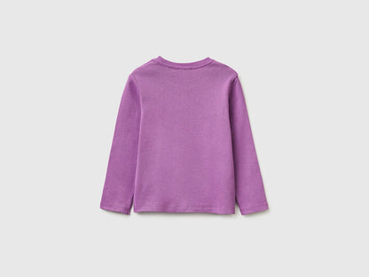 Benetton Purple Girls T-Shirt in Organic Cotton with Glittery Logo SKU: 3I9WG10LT_03L Image 02