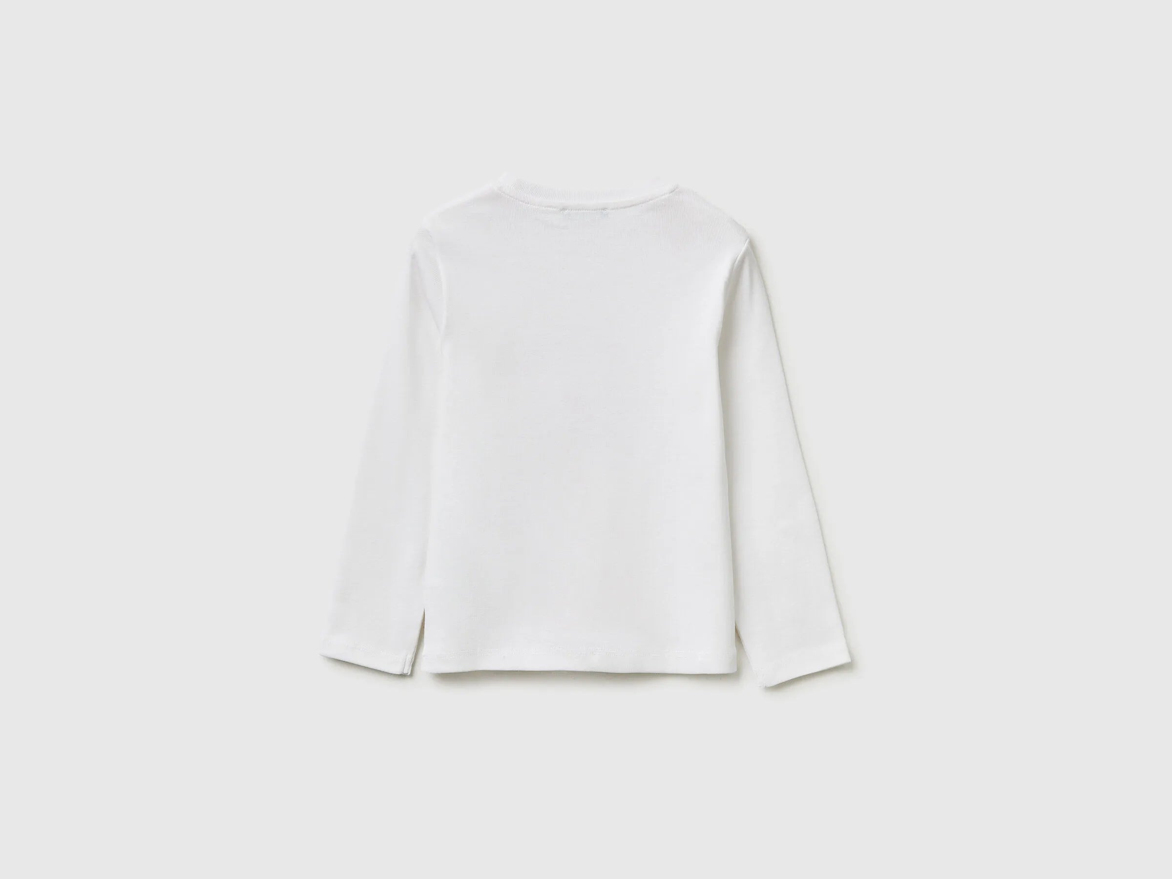 Benetton White Girls T-Shirt in Organic Cotton with Glittery Logo SKU: 3I9WG10LT_101 Image 02