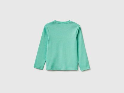 Benetton Aqua Girls T-Shirt in Organic Cotton with Glittery Logo SKU: 3I9WG10LT_13D Image 02