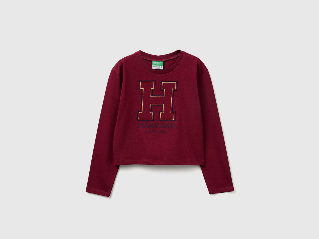Benetton_Burgundy_Boxy Fit ©Harvard University T-Shirt_3IVWC10PX_236_01