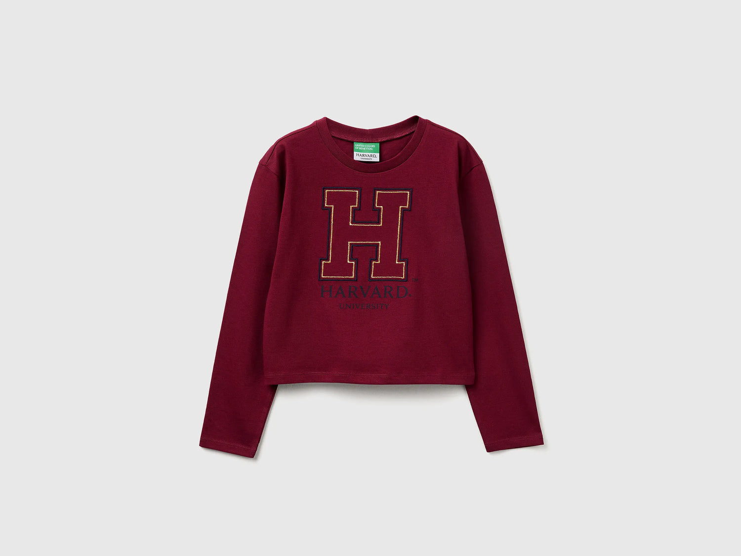 Benetton_Burgundy_Boxy Fit ©Harvard University T-Shirt_3IVWC10PX_236_01