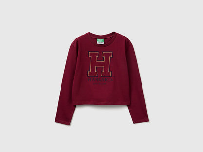 Benetton_Burgundy_Boxy Fit ©Harvard University T-Shirt_3IVWC10PX_236_01