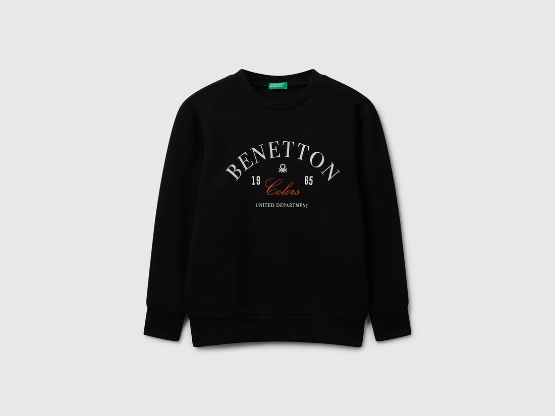 Benetton_Black_Cotton Sweatshirt with Logo_3J68C10PZ_100_01