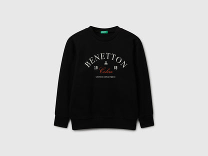 Benetton_Black_Cotton Sweatshirt with Logo_3J68C10PZ_100_01