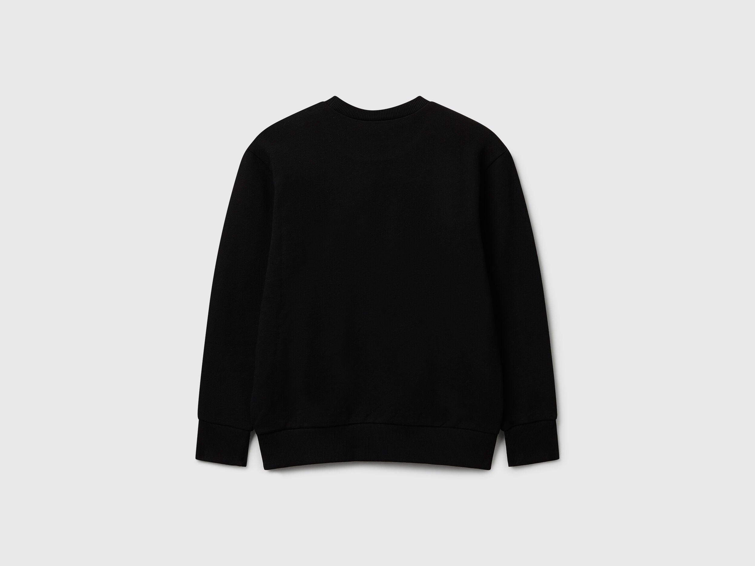 Benetton_Black_Cotton Sweatshirt with Logo_3J68C10PZ_100_02
