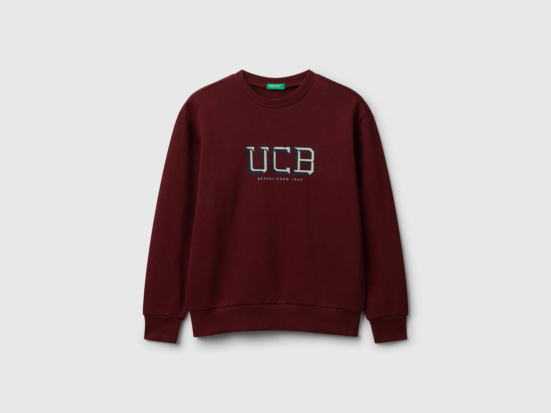 Benetton_Burgundy_Cotton Sweatshirt with Logo_3J68C10PZ_129_01