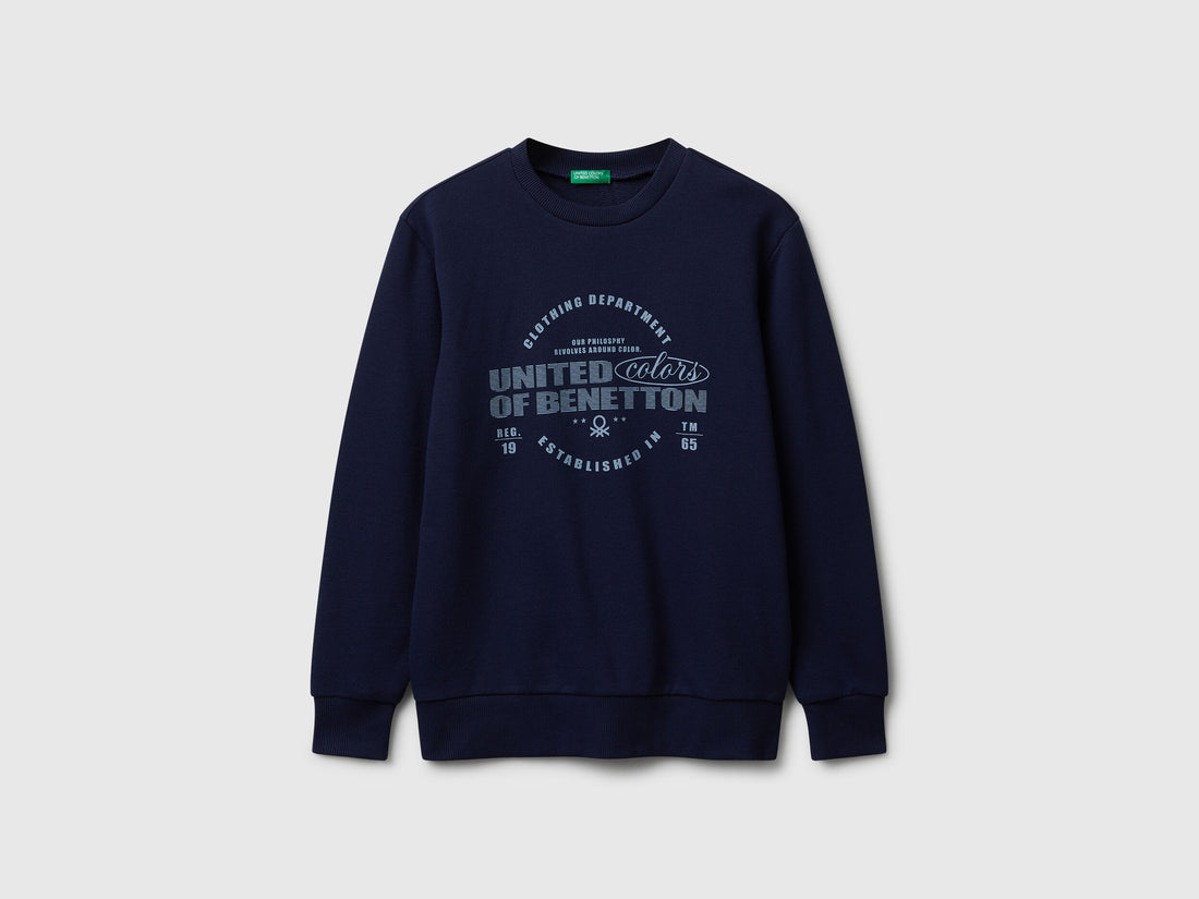 Benetton_Dark Blue_Cotton Sweatshirt with Logo_3J68C10PZ_252_01