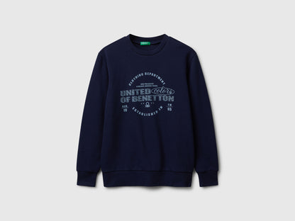 Benetton_Dark Blue_Cotton Sweatshirt with Logo_3J68C10PZ_252_01