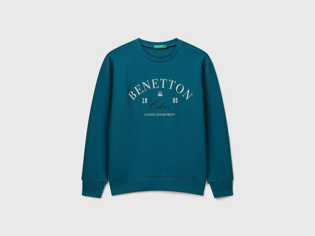 Benetton_Teal_Cotton Sweatshirt with Logo_3J68C10PZ_3C5_01