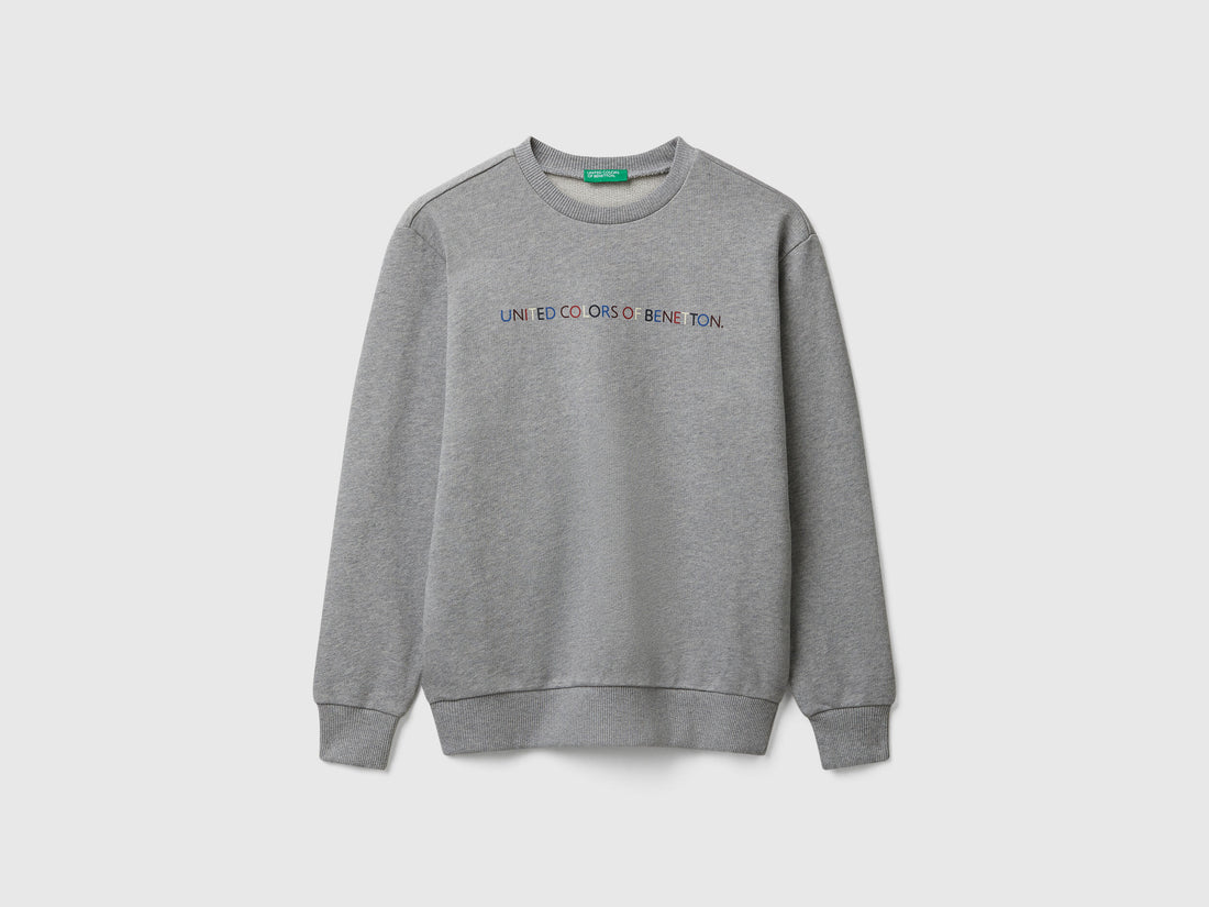 Benetton_Light Gray_Cotton Sweatshirt with Logo_3J68C10PZ_501_01