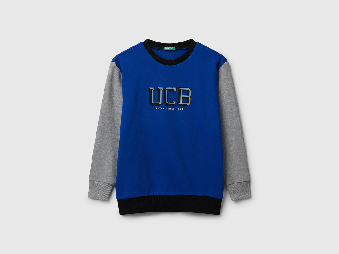 Benetton_Bright Blue_Cotton Sweatshirt with Logo_3J68C10PZ_901_01