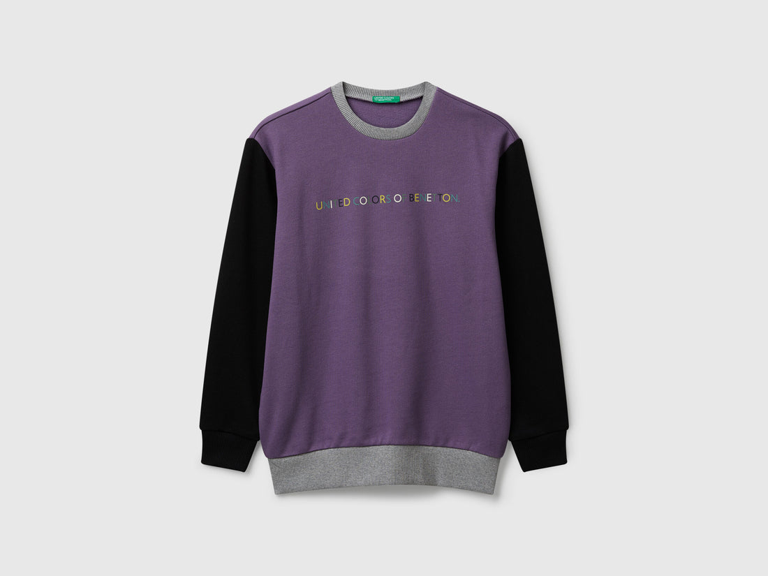 Benetton_Purple_Cotton Sweatshirt with Logo_3J68C10PZ_902_01