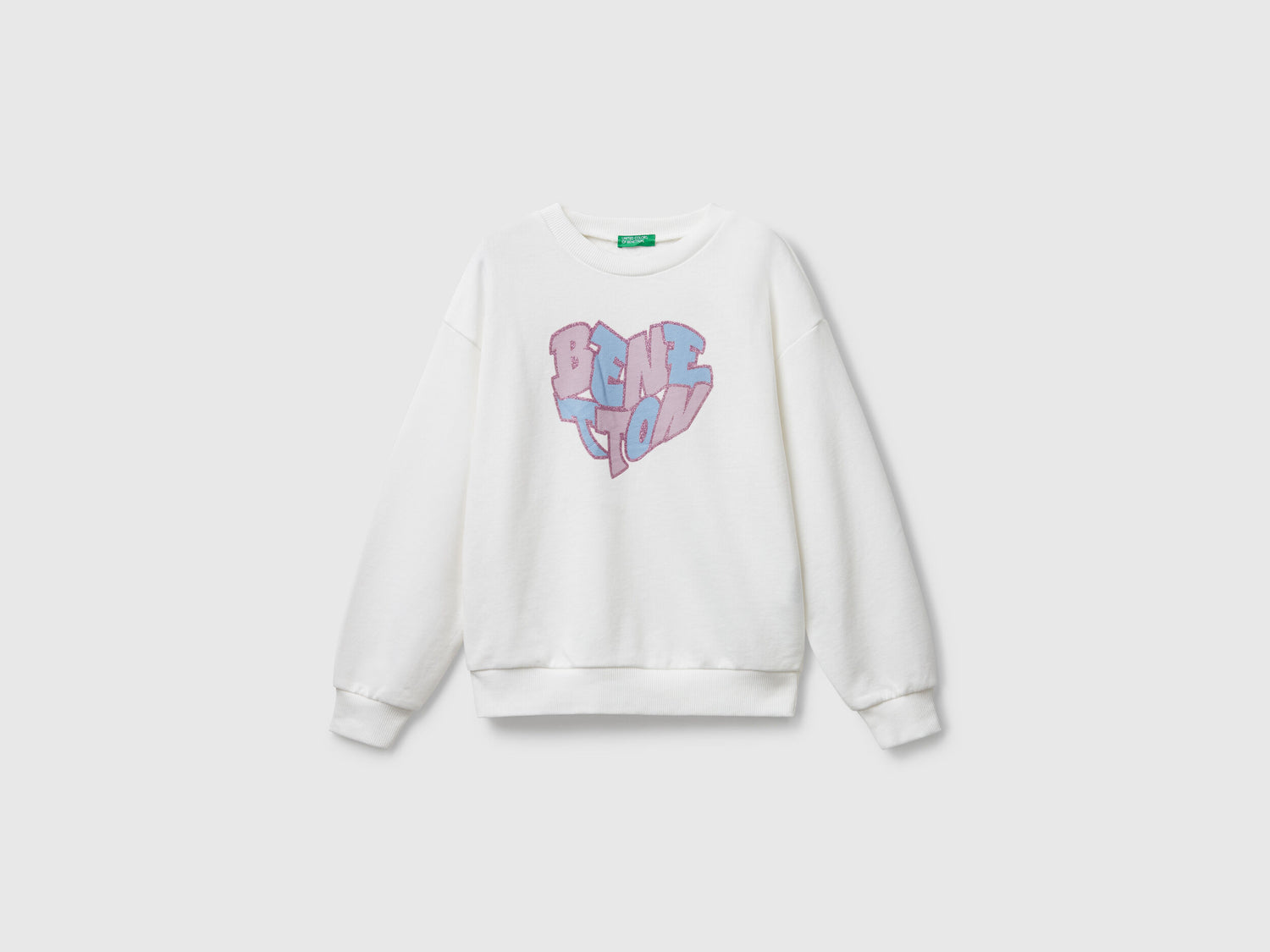 Benetton_Creamy White_Sweatshirt with Glittery Logo Print_3J68C10Q0_074_01