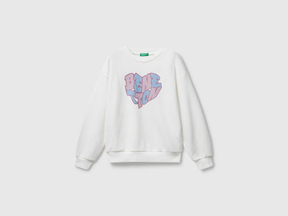 Benetton_Creamy White_Sweatshirt with Glittery Logo Print_3J68C10Q0_074_01