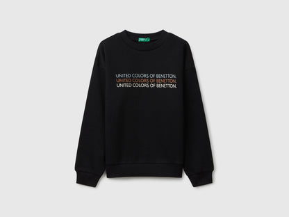 Benetton_Black_Sweatshirt with Glittery Logo Print_3J68C10Q0_100_01