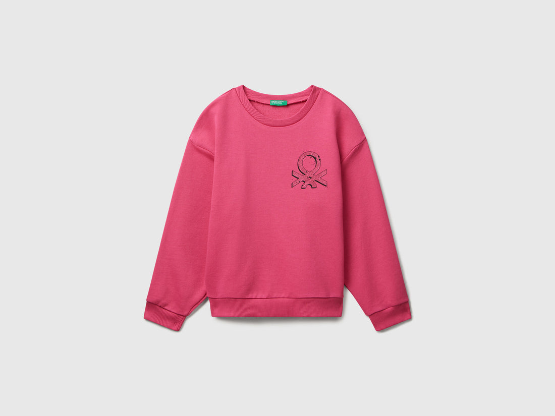 Benetton_Fuchsia_Sweatshirt with Glittery Logo Print_3J68C10Q0_1A2_01