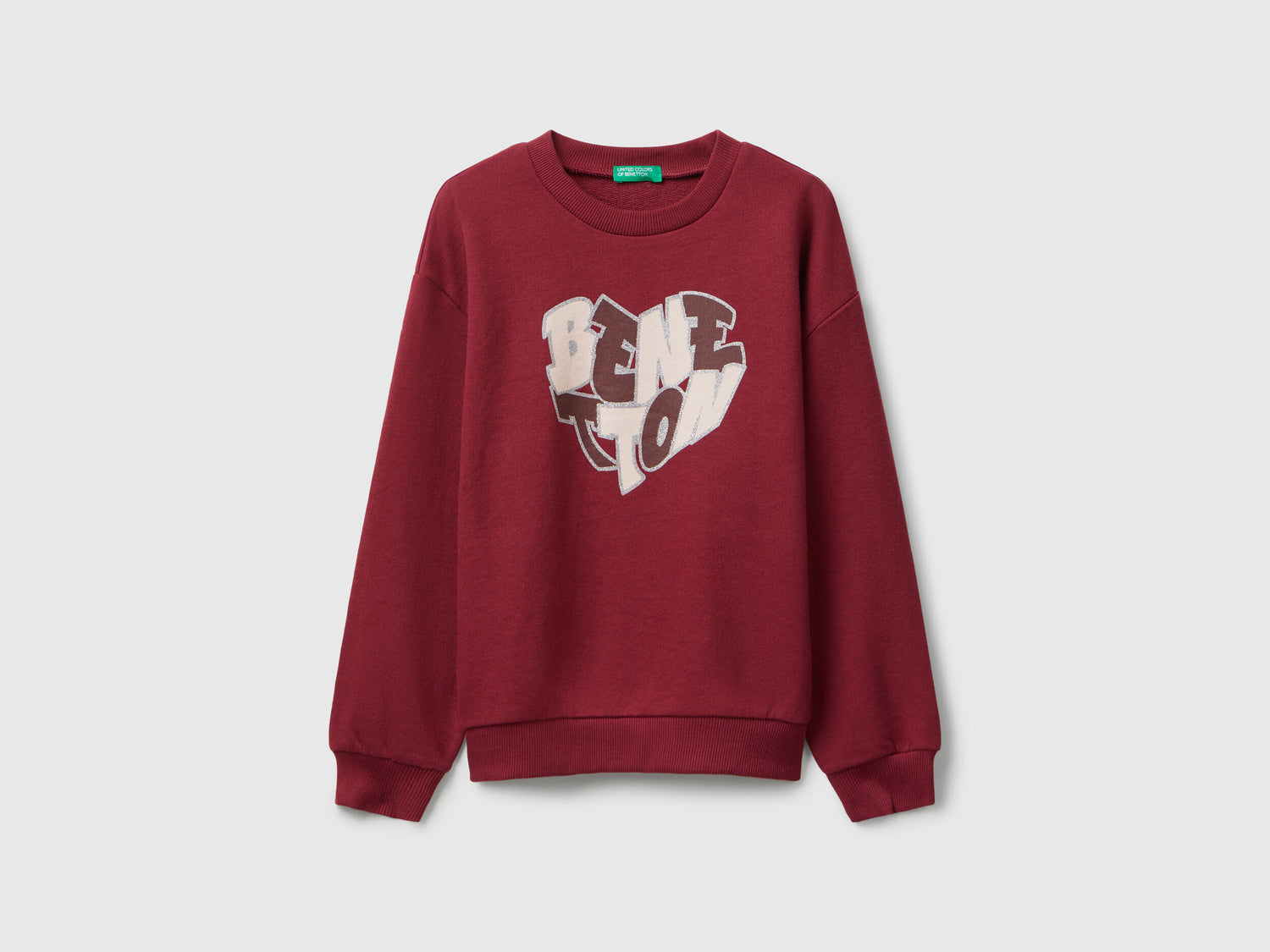Benetton_Burgundy_Sweatshirt with Glittery Logo Print_3J68C10Q0_236_01