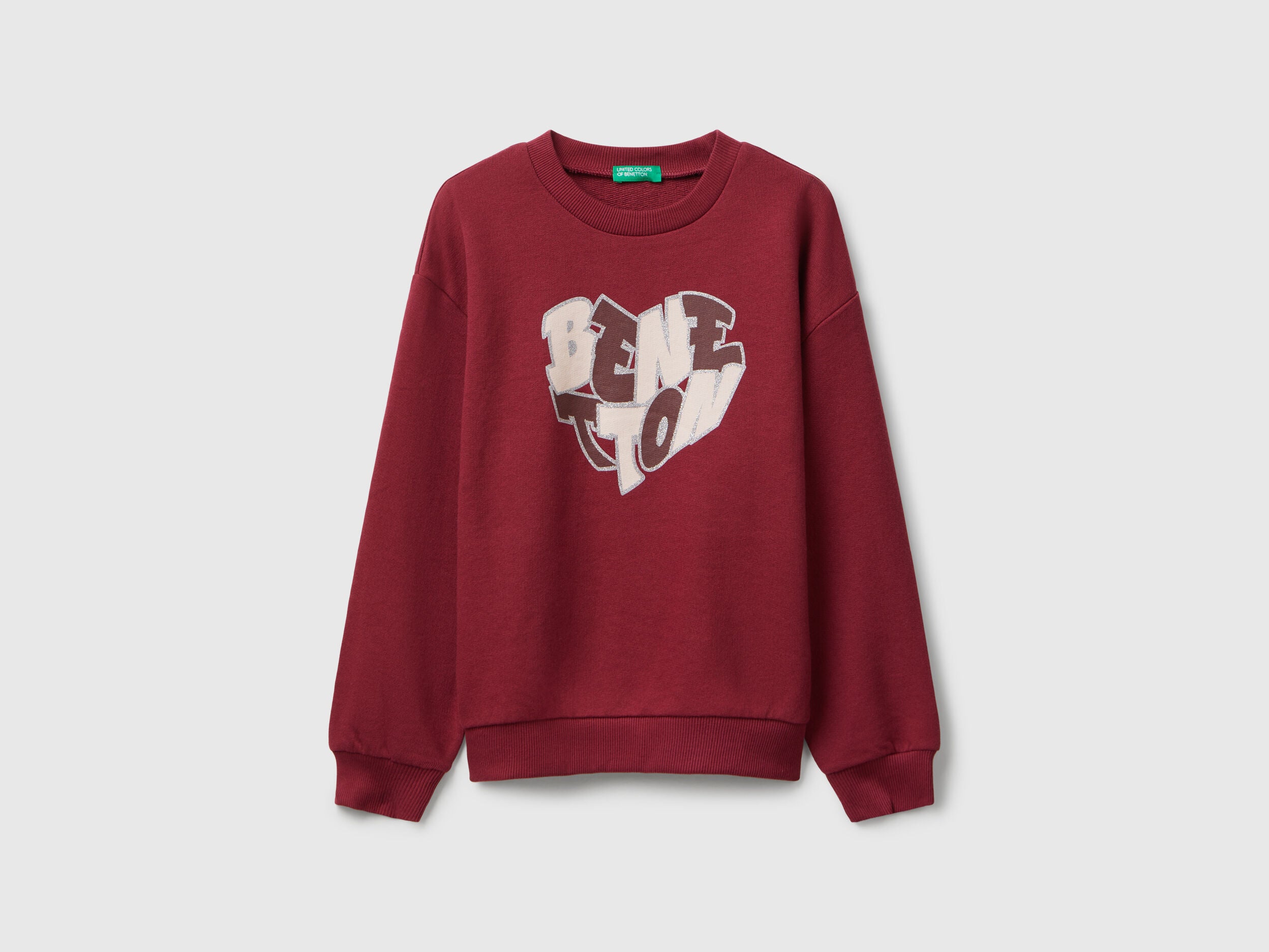 Benetton_Burgundy_Sweatshirt with Glittery Logo Print_3J68C10Q0_236_01