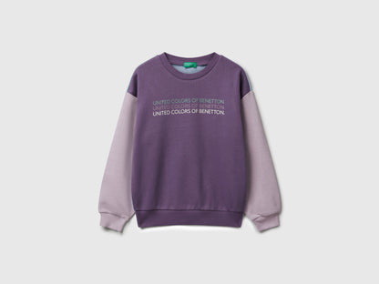 Benetton_Violet_Sweatshirt with Glittery Logo Print_3J68C10Q0_902_01